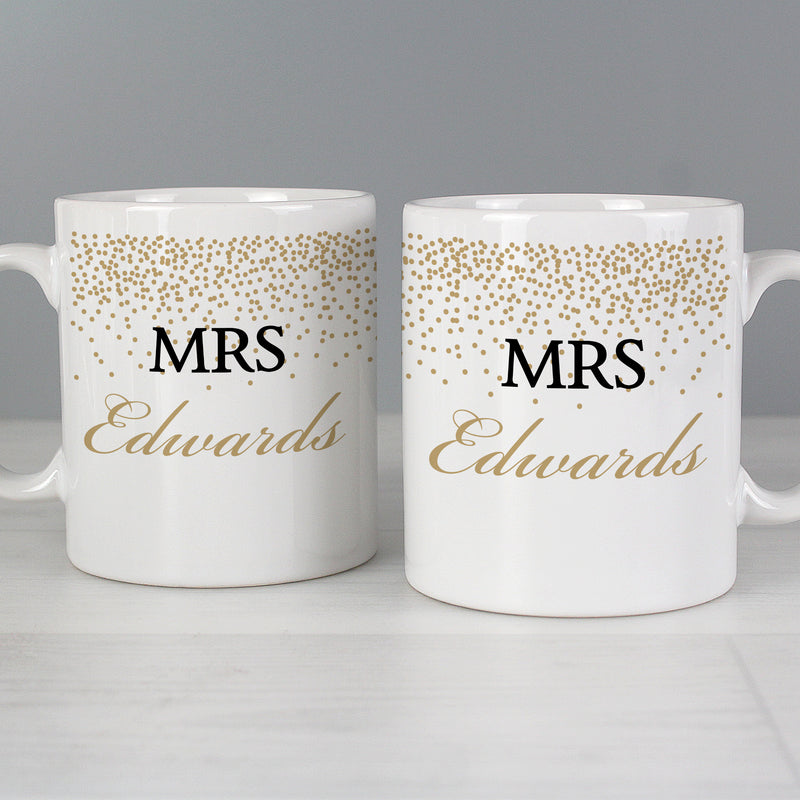 Personalised Gold Confetti Wedding Mug Set