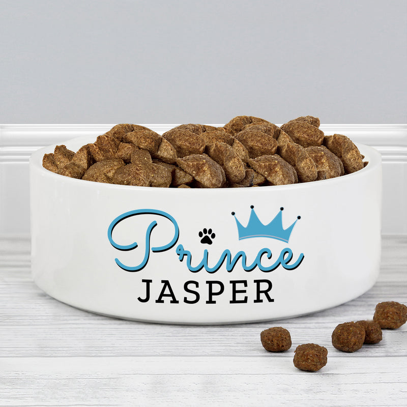 Personalised Prince 15cm Medium Ceramic White Pet Bowl