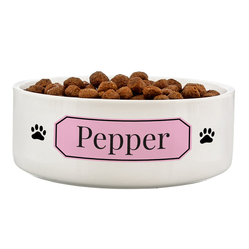 Personalised Pink Plaque 15cm Medium Pet Bowl