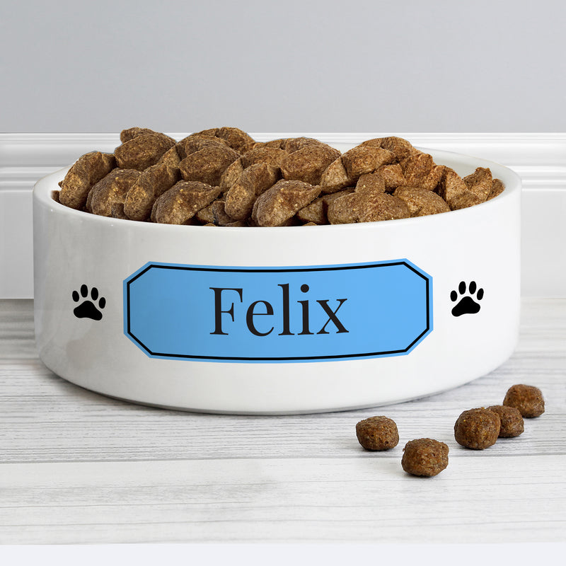 Personalised Blue Plaque 15cm Medium Pet Bowl