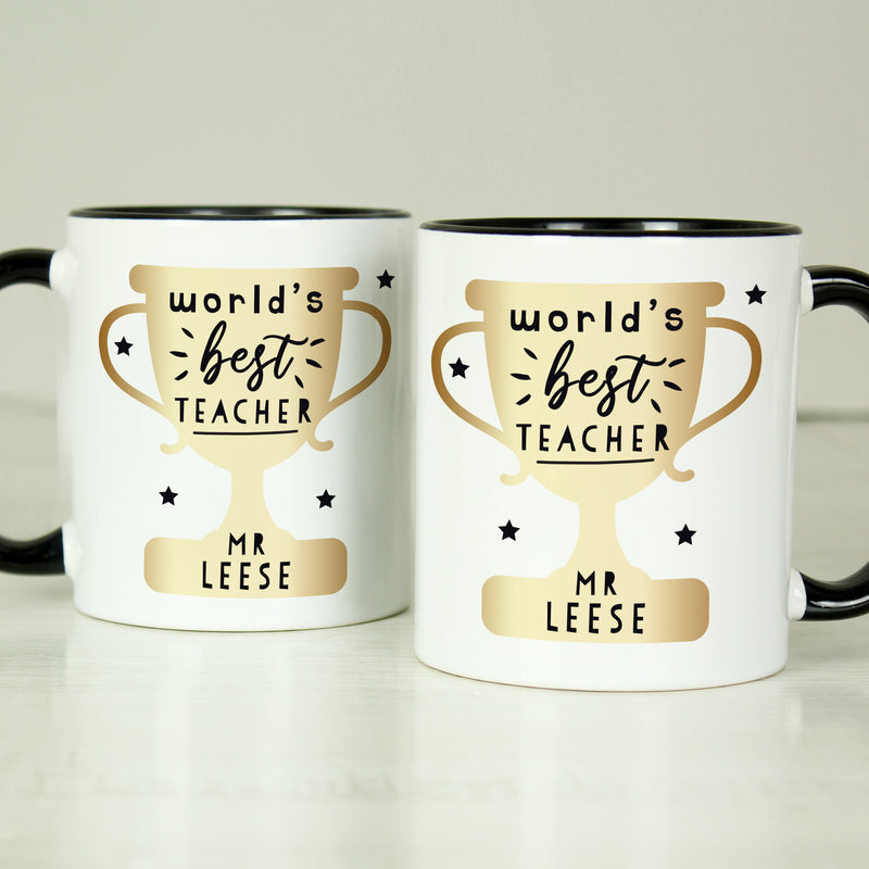 Personalised Best Teacher Black Handled Mug
