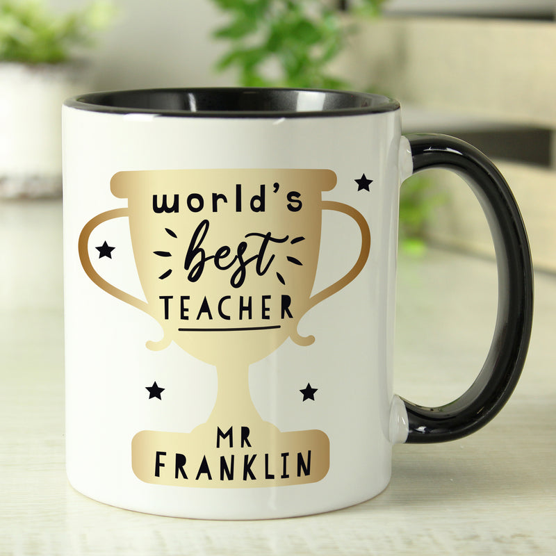 Personalised Best Teacher Black Handled Mug