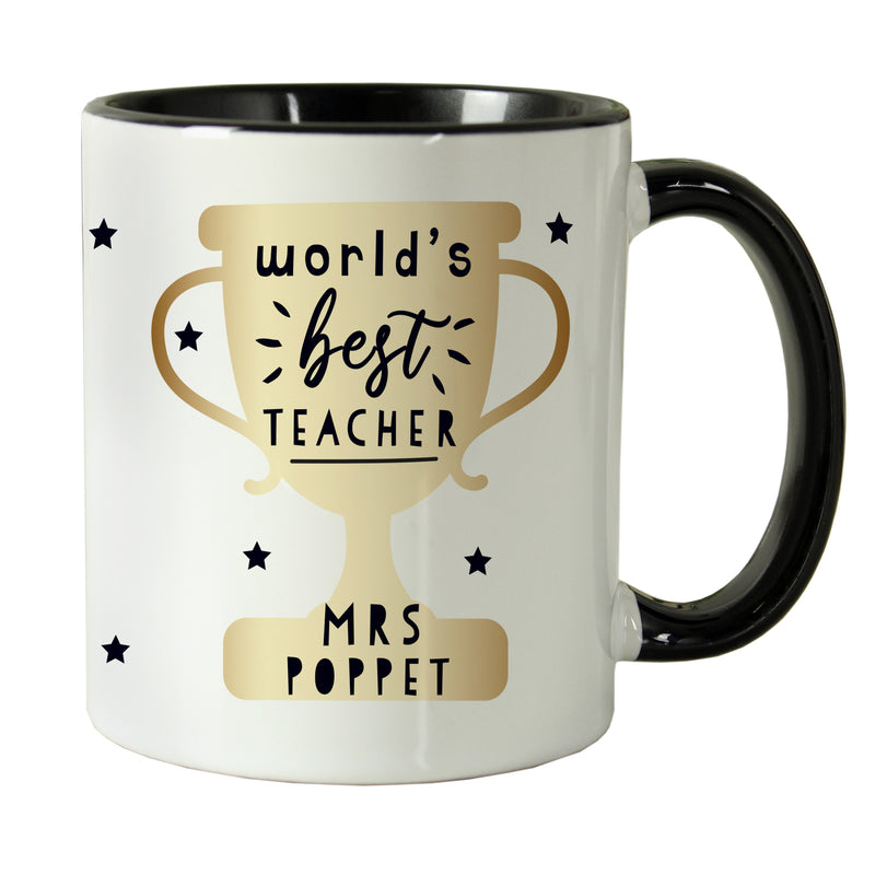 Personalised Best Teacher Black Handled Mug