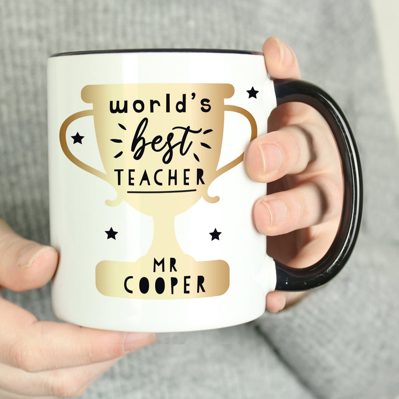 Personalised Best Teacher Black Handled Mug