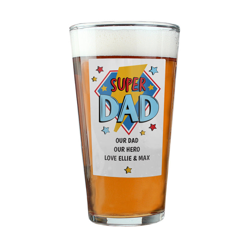 Personalised Super Dad Printed Beer Glass