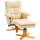 HOMCOM Recliner Chair And Footstool PU Leather Wooden Base, Beige