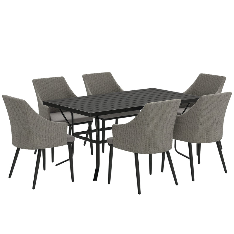 Outsunny 6 Seater Garden Furniture with Cushions, Parasol Hole