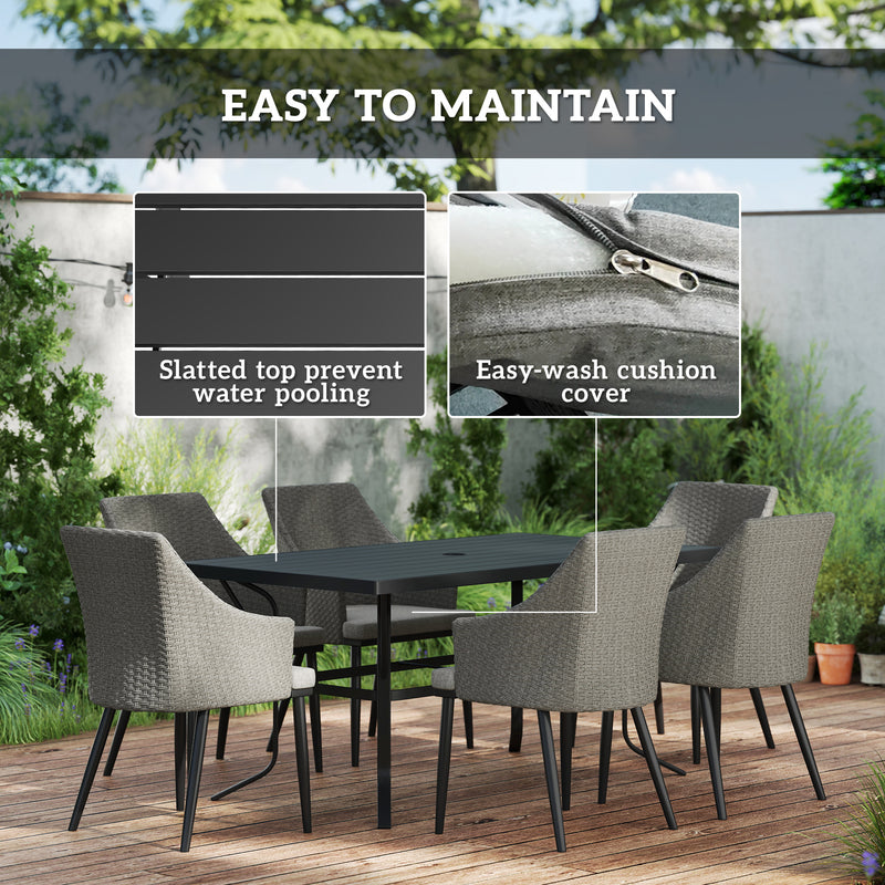 Outsunny 6 Seater Garden Furniture with Cushions, Parasol Hole