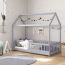 HOMCOM House-Shaped Kids Bed Frame with Guard Rails for Boys Girls, Grey