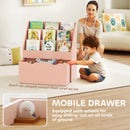 AIYAPLAY Kids Bookcase W/ 3 Tier Shelves, Drawer, For Bedroom, Nursery, Pink