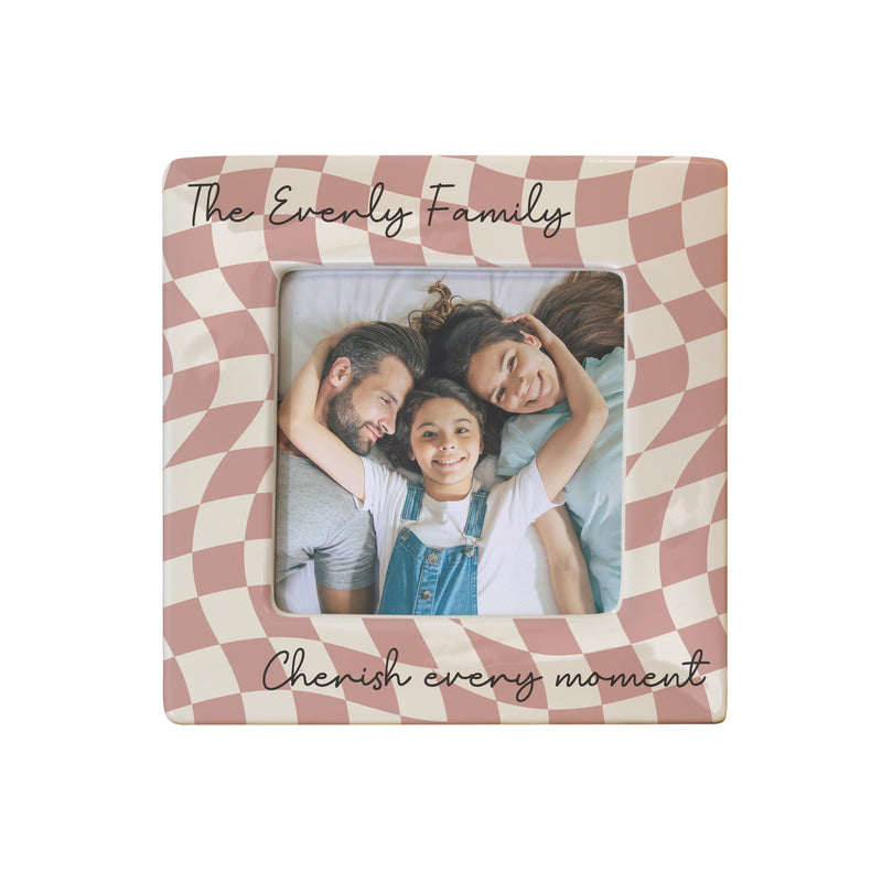 Personalised Pink Checkerboard Ceramic 4x4 Frame