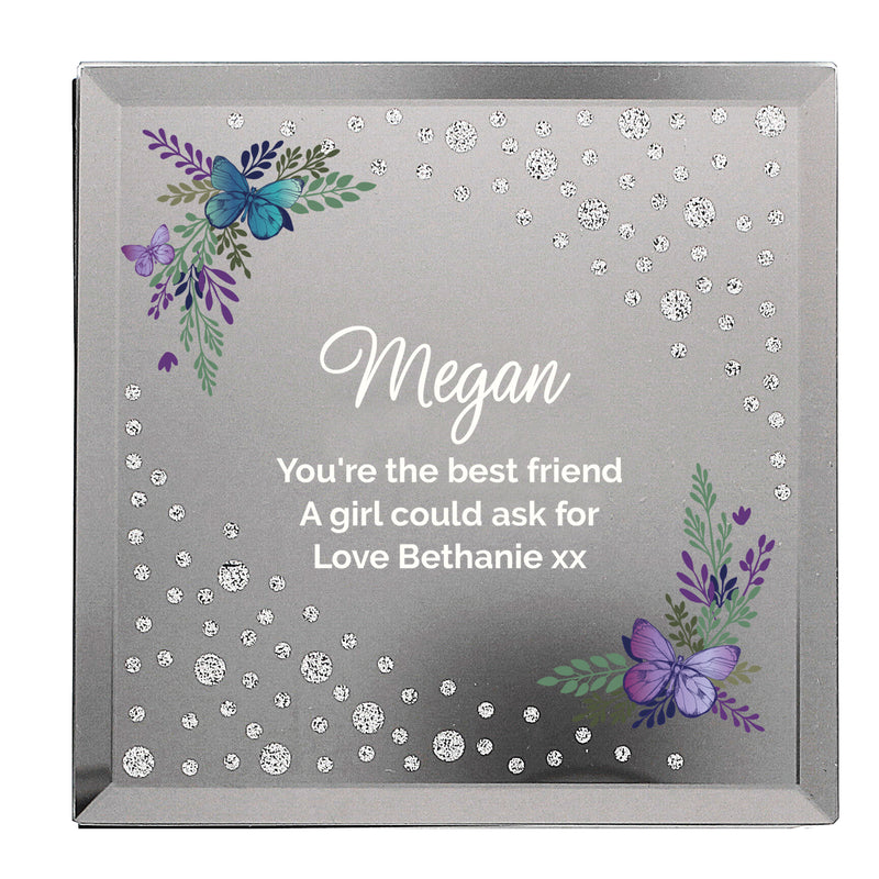 Personalised Butterfly Diamante Glass Trinket Box