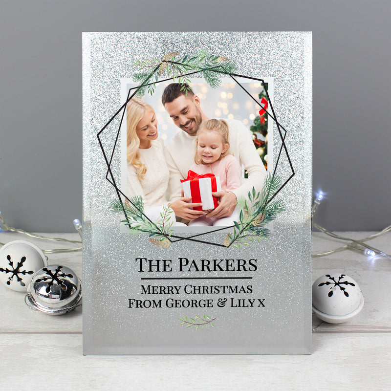 Personalised Geo Leaves 4x4 Glitter Glass Photo Frame