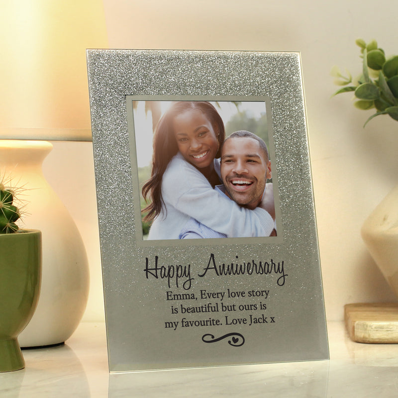 Personalised Heart & Swirl 4x4 Glitter Glass Photo Frame