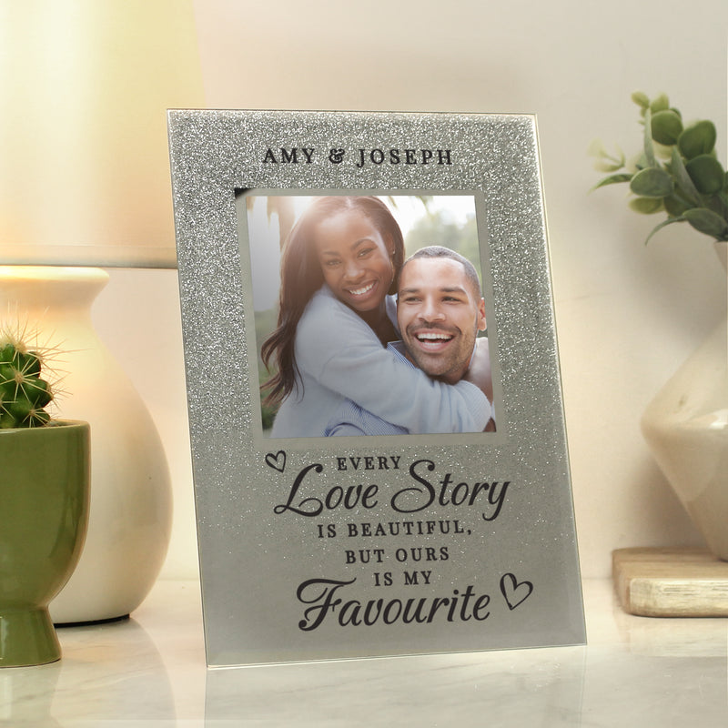 Personalised Love Story 4x4 Glitter Glass Photo Frame