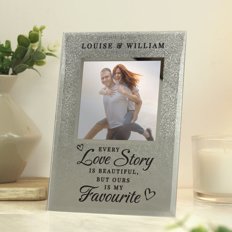 Personalised Love Story 4x4 Glitter Glass Photo Frame