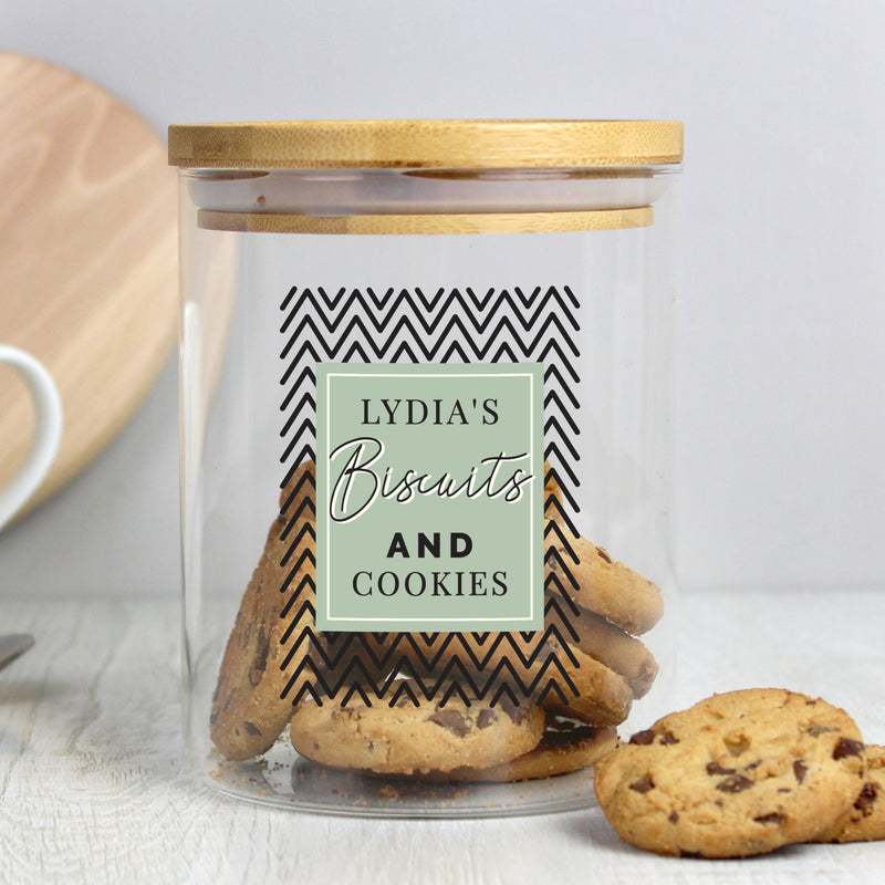 Personalised Abstract Free Text Glass Jar with Bamboo Lid