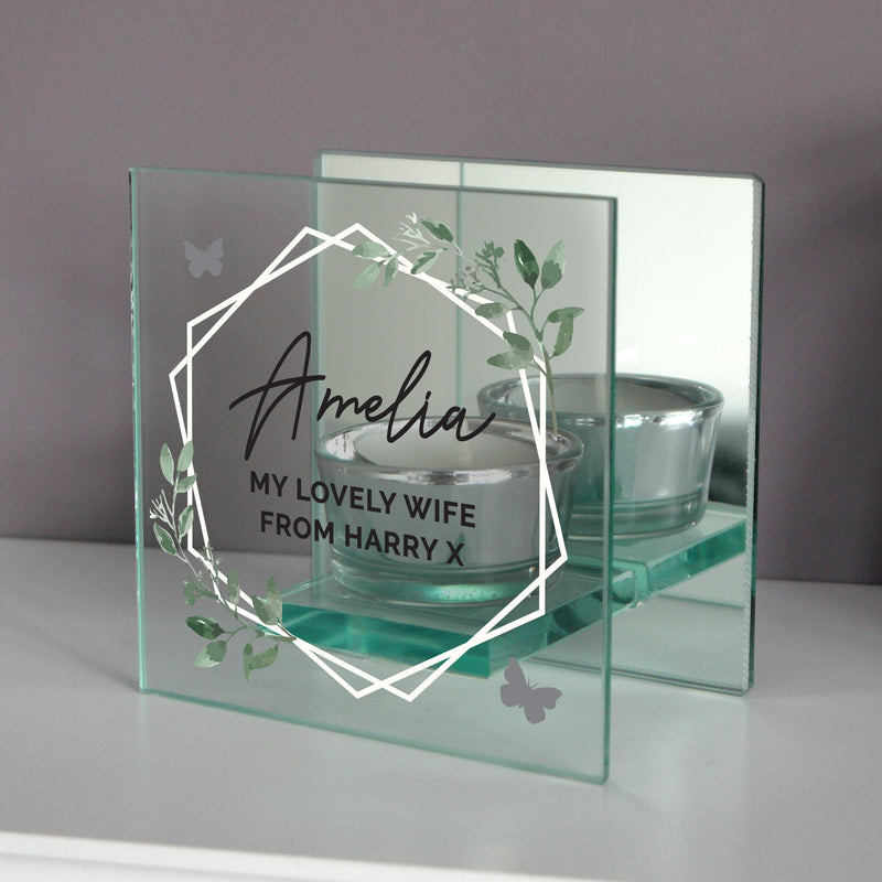 Personalised Mirrored Glass Tea Light Candle Holder
