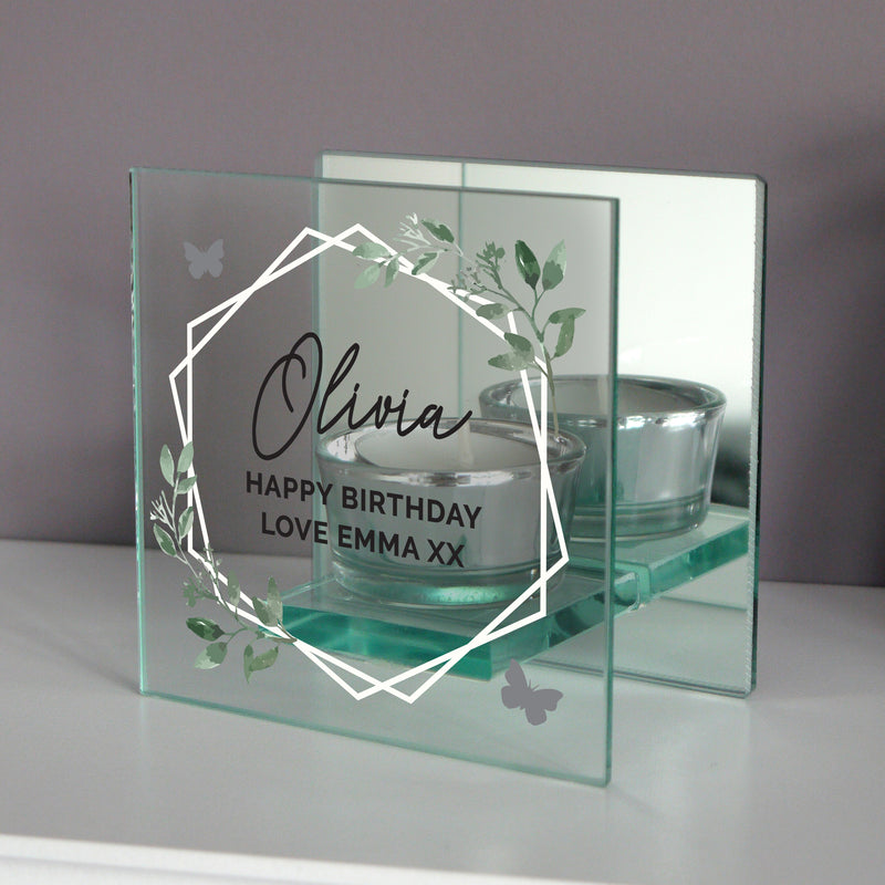 Personalised Mirrored Glass Tea Light Candle Holder