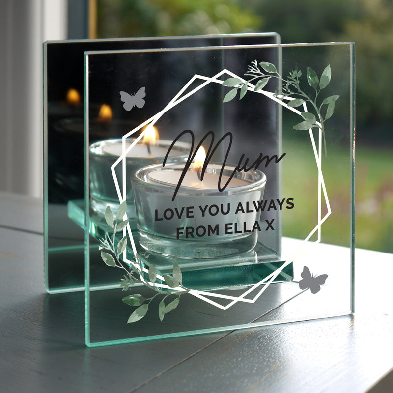 Personalised Mirrored Glass Tea Light Candle Holder