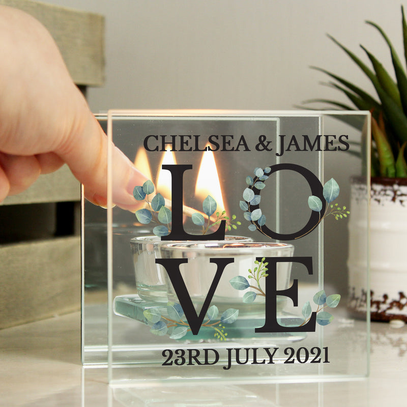 Personalised Wedding Mirrored Glass Tea Light Holder