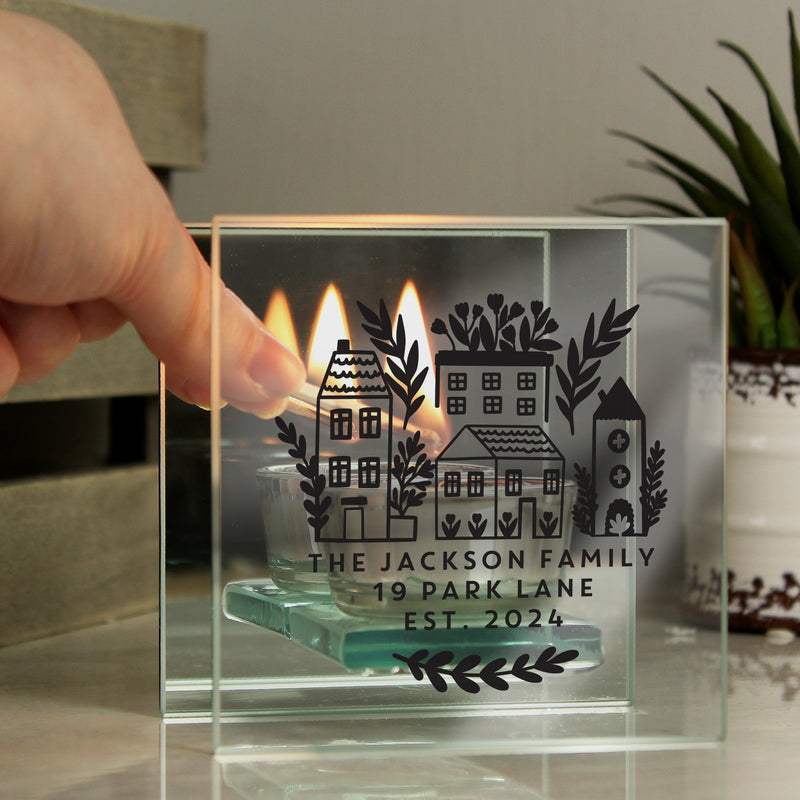 Personalised Home Mirrored Glass Tea Light Holder