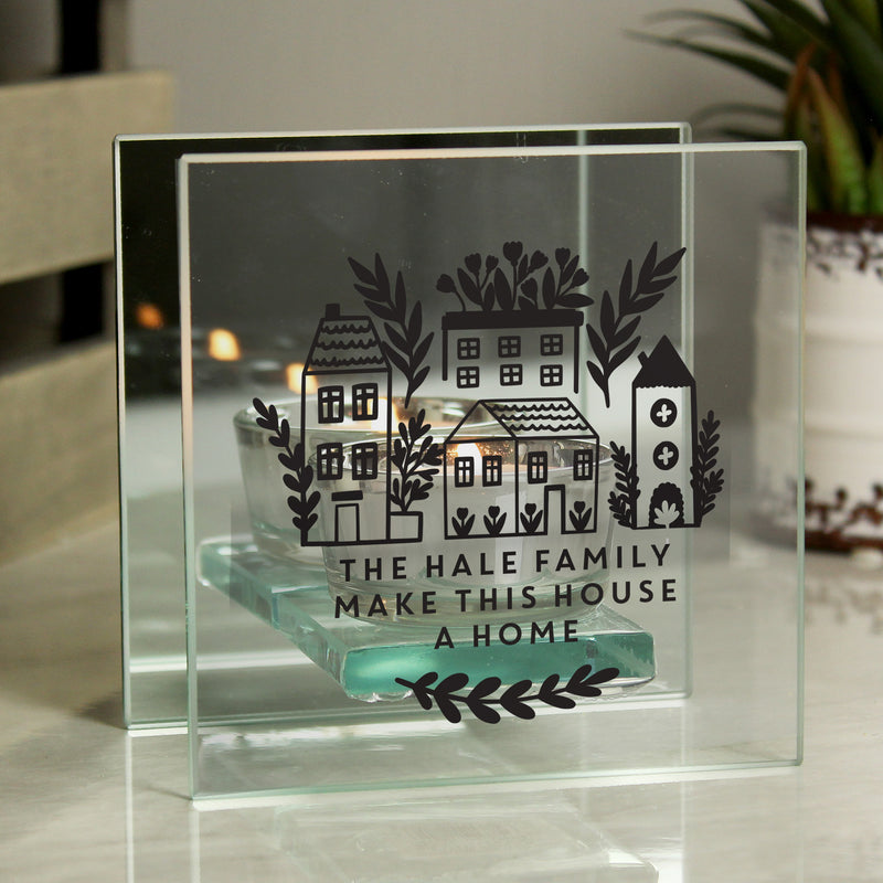 Personalised Home Mirrored Glass Tea Light Holder