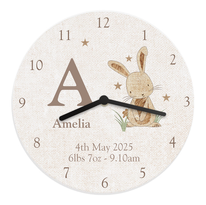 Wood Rabbit Clock Personalised Hessian Rabbit Shabby Chic Large Wooden Clock