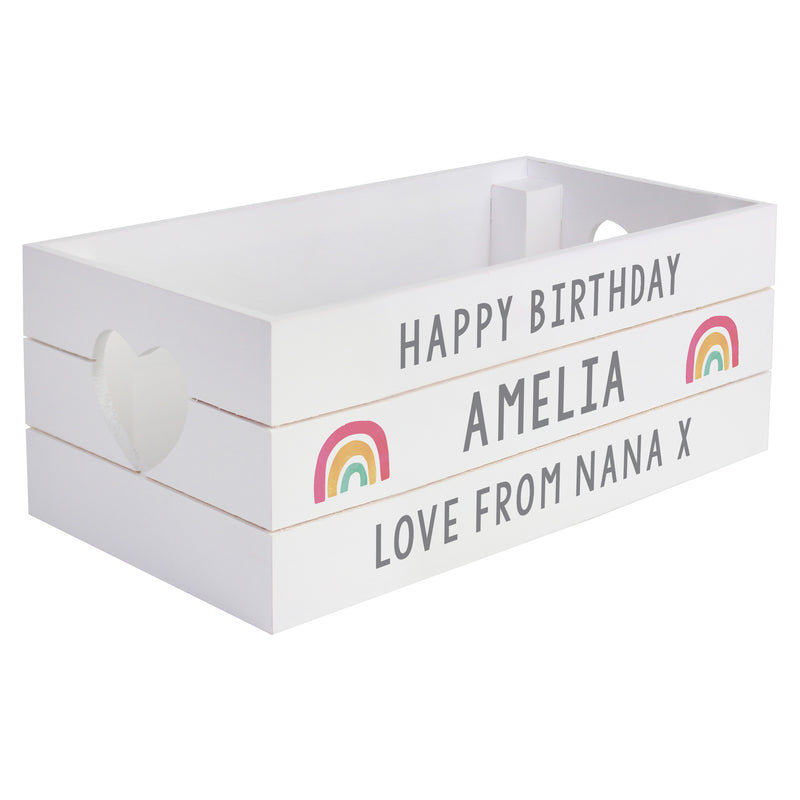 Personalised Rainbow White Wooden Crate