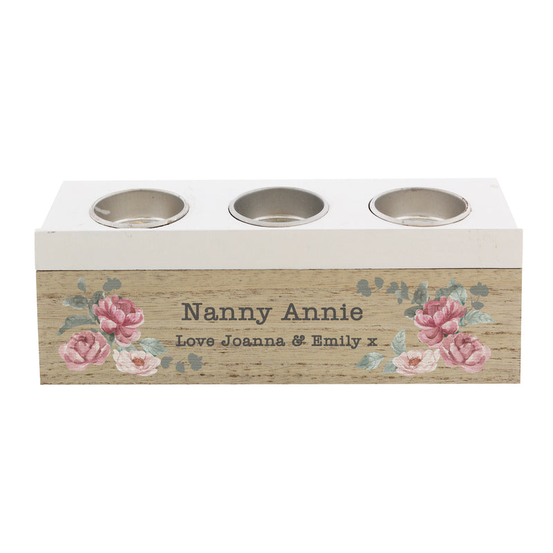 Personalised Floral Triple Tealight Box