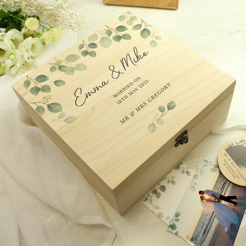 Personalised Botanical Wooden Wedding Keepsake box