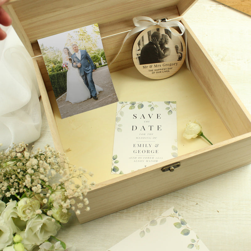 Personalised Botanical Wooden Wedding Keepsake box
