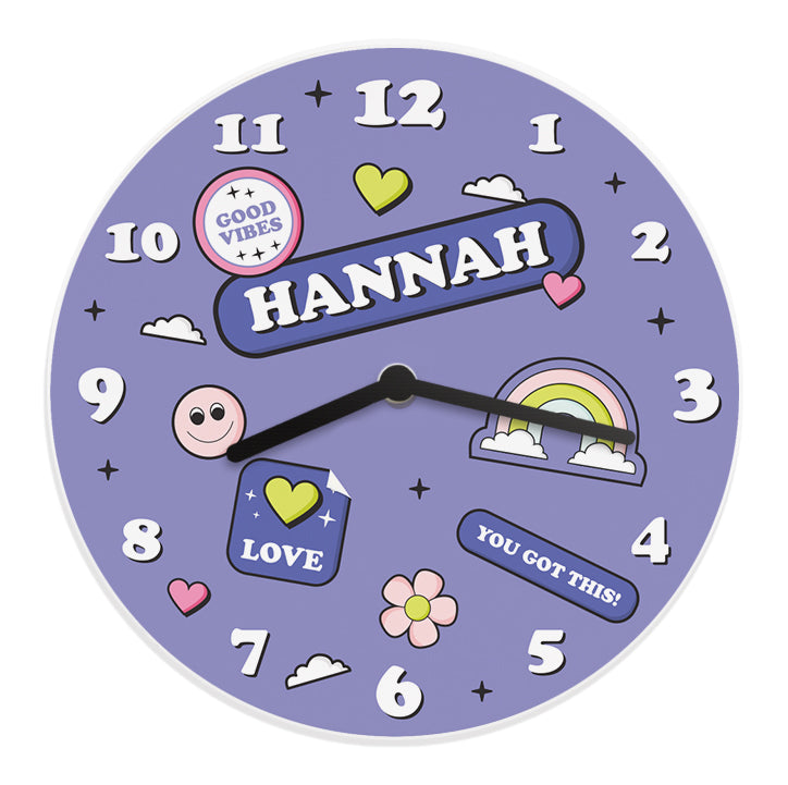 Personalised Positive Vibes Wooden Childrens Clock