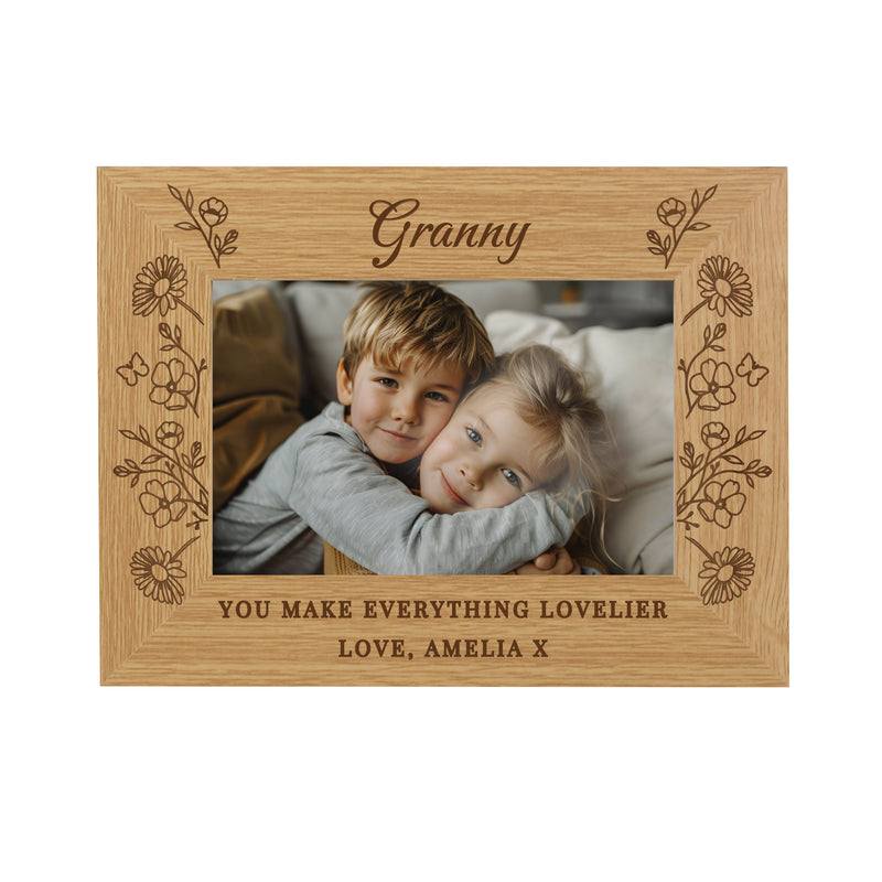 Personalised Wild Flowers 6x4 Wooden Photo Frame