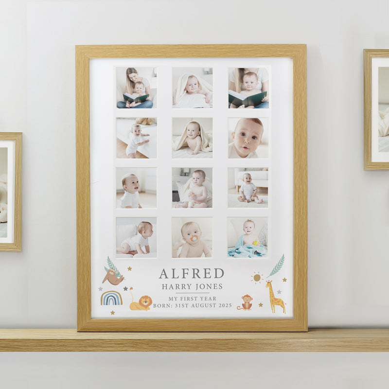 Personalised Animals Oak Multi Photo Frame