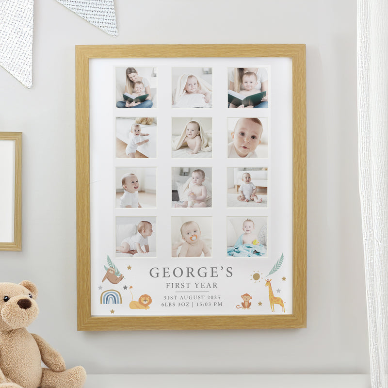 Personalised Animals Oak Multi Photo Frame