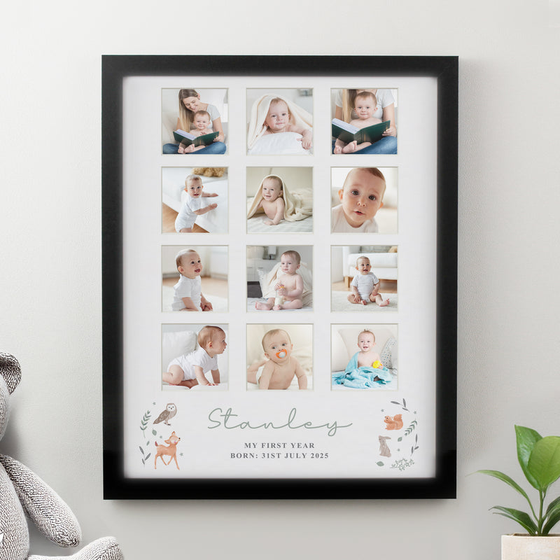 Personalised Woodland Animal Black Multi Photo Frame