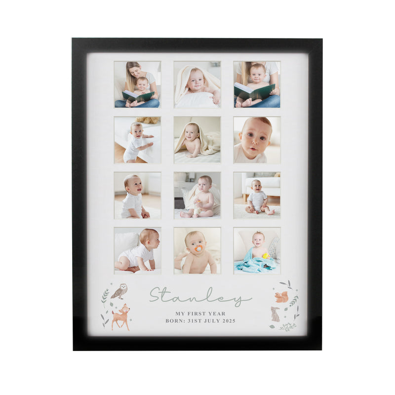 Personalised Woodland Animal Black Multi Photo Frame