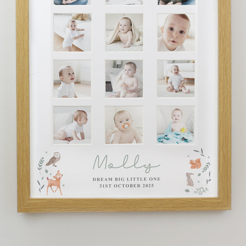 Personalised Woodland Animal Oak Multi Photo Frame