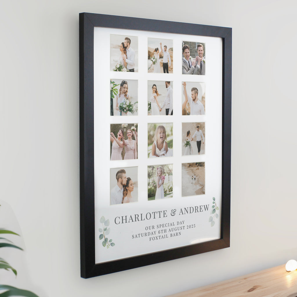 9 Multi Frame Personalised Wedding Black Multi Photo Frame