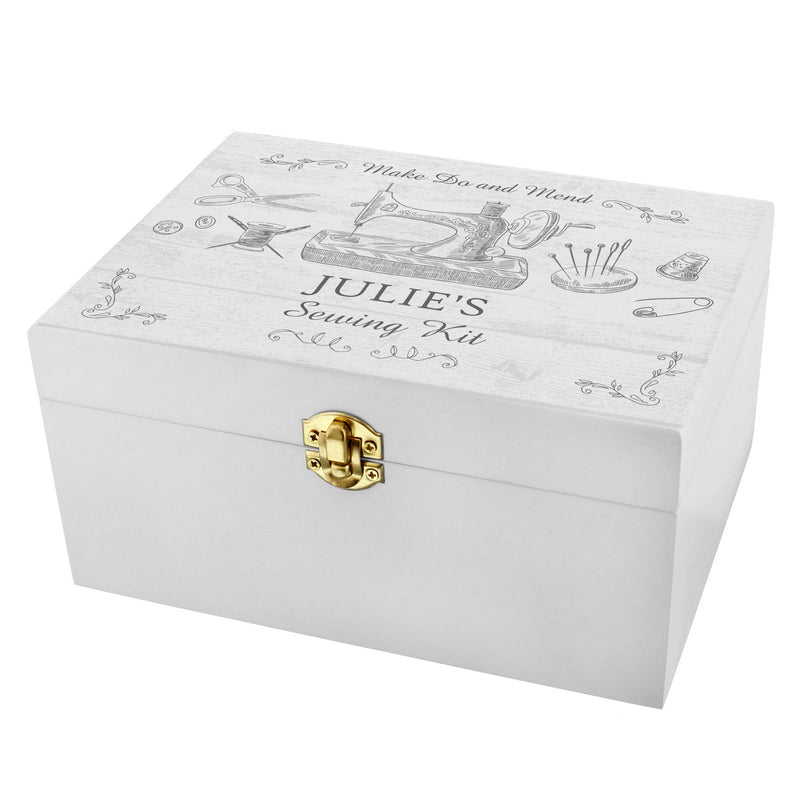 Personalised Sewing Kit White Wooden Box