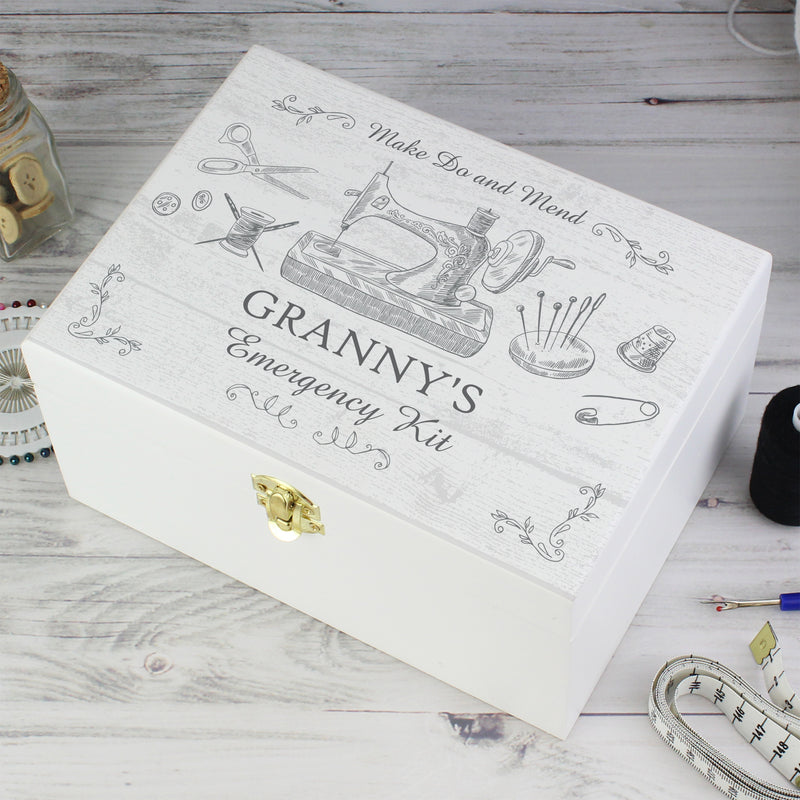 Personalised Sewing Kit White Wooden Box
