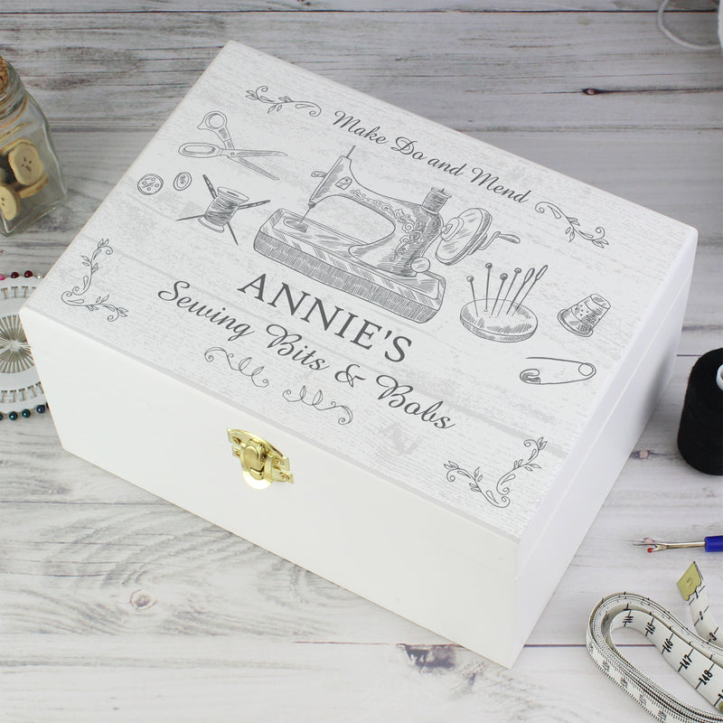 Personalised Sewing Kit White Wooden Box
