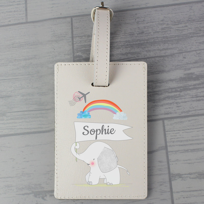 Personalised Hessian Elephant Cream Luggage Tag