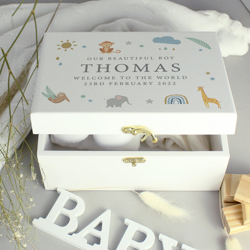 Personalised Safari Animals Small Wooden Keepsake Box