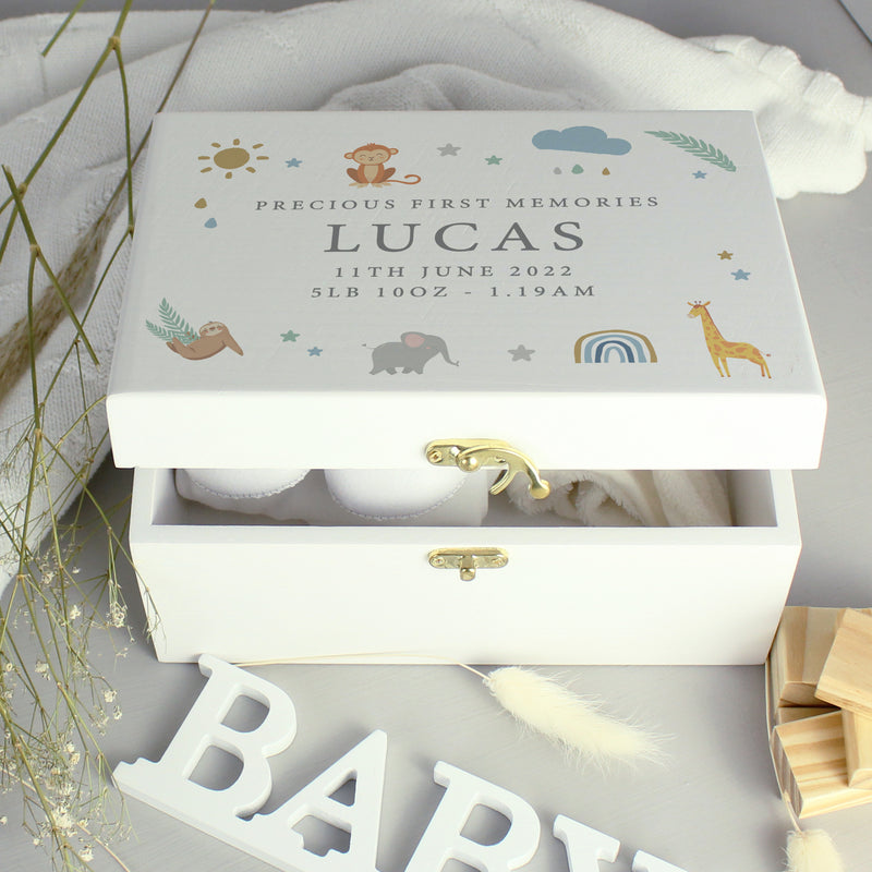 Personalised Safari Animals Small Wooden Keepsake Box