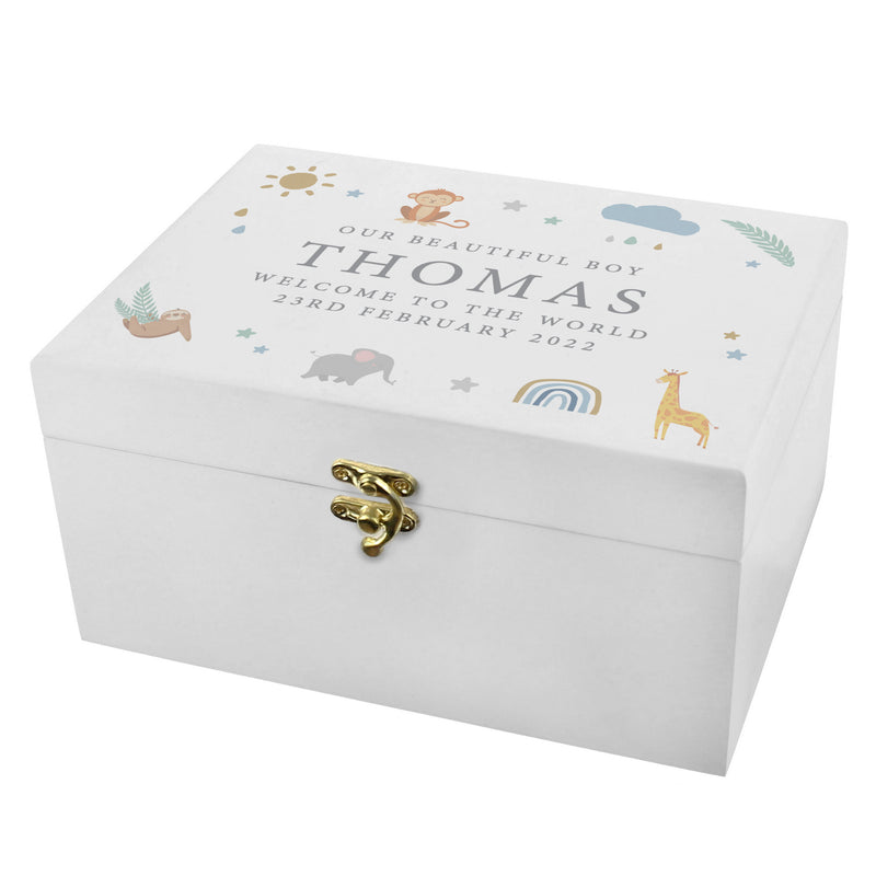 Personalised Safari Animals Small Wooden Keepsake Box