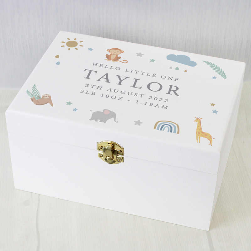 Personalised Safari Animals Small Wooden Keepsake Box