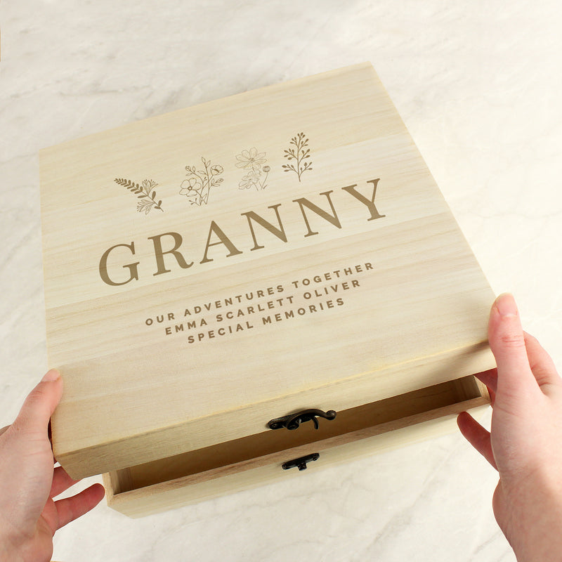 Personalised Engraved Floral Wooden Keepsake Box