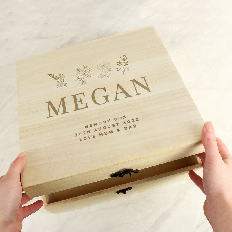 Personalised Engraved Floral Wooden Keepsake Box